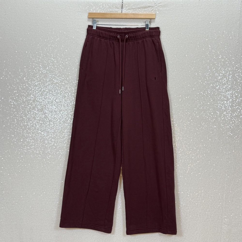 Champion Classic Fleece Sweatpants Medium Burgundy Wide Leg Joggers Gym Casual - Picture 8 of 15